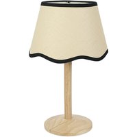 Triston Natural Light Wood Stem Table Lamp with Scallop Trim Tapered Lamp Shade - Black / Bulb Not Included