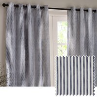 Hebden Striped Cotton Eyelet Curtain Pair - Navy / 137cm / 117cm