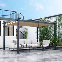 395 x 290cm Outdoor Aluminium Pergola with Retractable Canopy - Grey