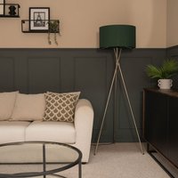 Camden Brushed Chrome Tripod Floor Lamp with Drum Shade - Green
