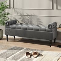 Upholstered Storage Bench Seat with Armrests - Grey