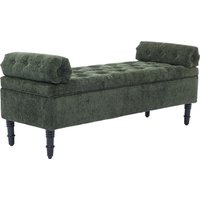 Chenille Upholstered Bench with Hidden Storage - Green