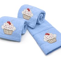 Cupcake Embroidered Quick Dry Pack of 3 Tea Towels - blue