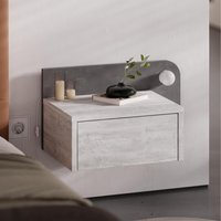 Floating Bedside Table with Drawer, LED Light, Sonoma Oak - Ancient White, Retro Grey