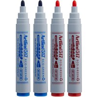 Artline Eco-Green Whiteboard Marker Dry Safe Pack of 4 - Bullet Nib - Blue and Red