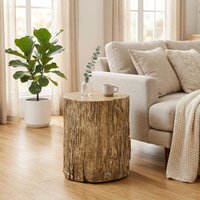 HOMCOM Concrete Side Table Tree Stump End Table Natural - Natural Wood