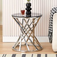 Spiral Design Side Table with Glass Top - Silver