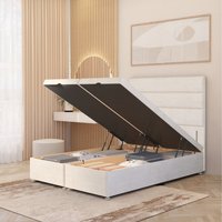 Horizona Storage Ottoman Bed and 54 Floor Standing Headboard Velvet - Ivory / Small Single