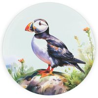 Coastal Puffin Round Worktop Protector - Textured Glass Chopping Board - Black