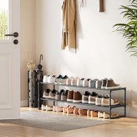 2-Tier Stackable Shoe Rack Organizer, Compact Metal Footwear Storage Shelf - Black
