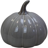 Four Candle Glazed Ceramic Pumpkin Ornament Autumn Decoration in Grey