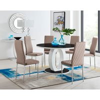 Giovani Dining Table With Six Milan Chairs Set - Cappuccino