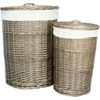 Antique Wash Round Laundry Basket with Off White Lining - Brown Grey / 60cm