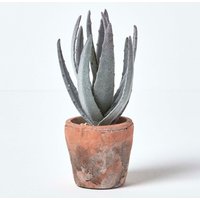 Homescapes Aloe Vera Artificial Succulent in Rustic Terracotta Pot, 21 cm Tall - Green