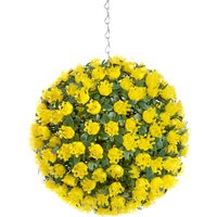 Best Artificial 23cm Yellow Rose Hanging Basket Flower Topiary Ball - Yellow
