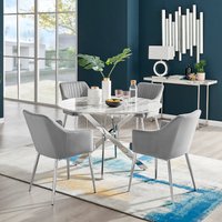 Novara White Marble Effect 120cm Dining Table 4 Calla Silver Leg Chairs - Grey