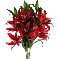 Pack of 6 x Large Lily Stem - 18 Flowers - Red Lily