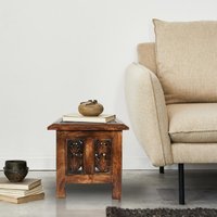 Square Carved Wooden Coffee Table Bedside End Table - Brown / 30cm