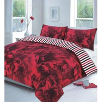 Rose Stripe Duvet Cover Set - Red / Super King