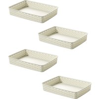 Cream A4 Paper Tray Curver Basket Plastic Rattan Office Desk Organise - Cream / 4