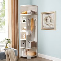 Living Room Corner Storage Rack with Hooks - White / 40cm W x 40cm D x 180cm H