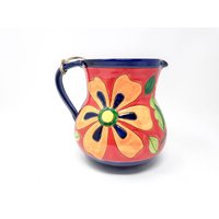 Signature Flowers Hand Painted Ceramic Jug - Red Navy Blue / 1.5l