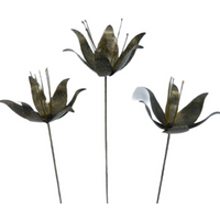 Set of 3 Metal Lilies on 100cm stick Gold - Gold