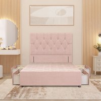 Chesterfield Velvet Divan Bed Base with 54" Floor Standing Headboard and Drawers - Pink / Super King / 4