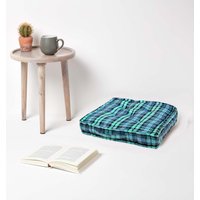 Homescapes Cotton Tartan Floor Cushion - Black Watch / 50cm