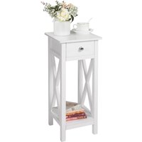 Wooden One Drawer Slim Side Table - White