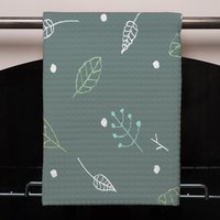 Hand Drawn Leaves Kitchen Towel - Green