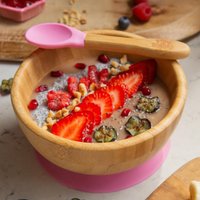 Children's Bamboo Suction Bowl Spoon Set - Pink