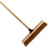 18-Inch Coco Broom with Wooden Handle - Soft Indoor Broom for Home, Kitchen - Brown