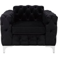Madina Black Velvet Modern Chesterfield Chair - Black