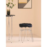 District Black Faux Fur Stool - Black