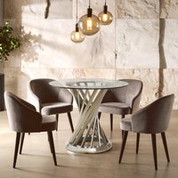Anzio Clear Glass Top And Silver Hourglass Base Dining Table - Silver