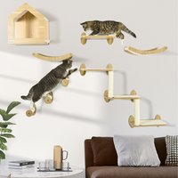 PawHut 8 Piece Cat Shelves Set Cat Wall Furniture with Condo Perches - Beige
