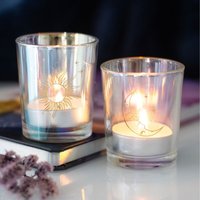 Iridescent Sun and Moon Votive Candle Holders - Clear Iridescent