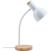 Table Lamp with Flexible Arm and Wooden Base - White