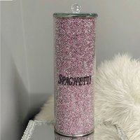 Pink Crushed Diamond Glass Spaghetti Jar Crystal Storage - Pink, Silver