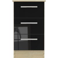 Carlton Ready Assembled 3 Drawer Bedside Table - Black Gloss & Bardolino Oak