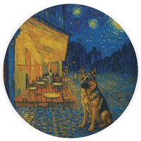 Van Gogh German Shepherd Textured Glass Round Trivet - Small Kitchen Chopping Board - Blue