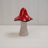 Contemporary Soft Finish Red Ceramic Mushroom - Red