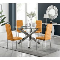 FurnitureboxUK, Vogue Round Dining Table 4 Milan Dining Chairs Set - Mustard FurnitureboxUK, Vogue Round Dining Table 4 Milan Dining Chairs Set - Mustard