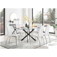 Leonardo Black Leg Glass Dining Table With Six Isco Chairs - White
