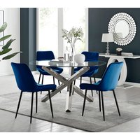 Vogue Round Dining Table 4 Pesaro Black Leg Chairs - Blue