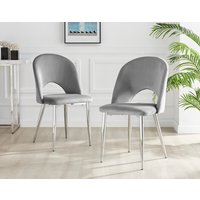 FurnitureboxUK, 2x Arlon Velvet Silver Leg Dining Chairs - Grey FurnitureboxUK, 2x Arlon Velvet Silver Leg Dining Chairs - Grey