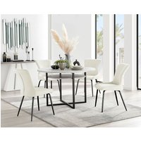 Adley Grey Concrete Effect Storage Dining Table and 4 Nora Black Leg Chairs - Cream