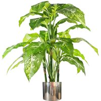 Large Fox Aglaonema Tree Artificial Plant Silver Metal Planter - Green