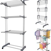 3 Tier Foldable Clothes Airer, Indoor Outdoor Clothes Rack on Wheels - white